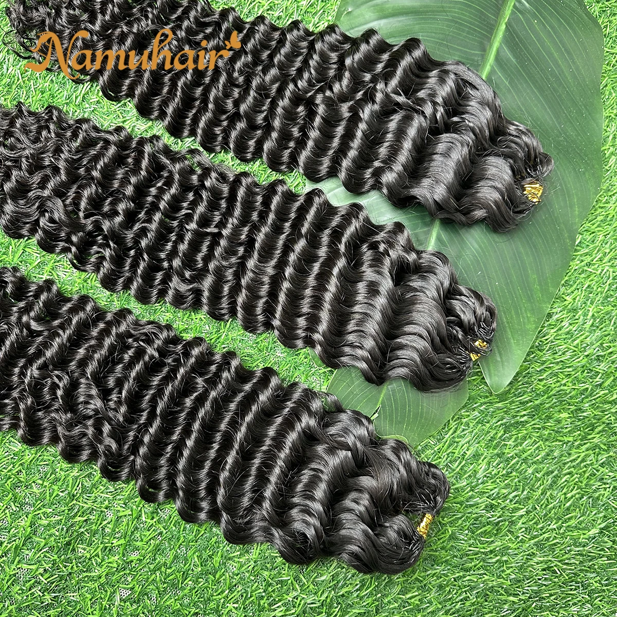 Extensions de cheveux humains au crochet Namu 15A Miracle Knots, ondulations profondes, pré-séparées, effet plume, 100% cheveux humains, pour tressage.
