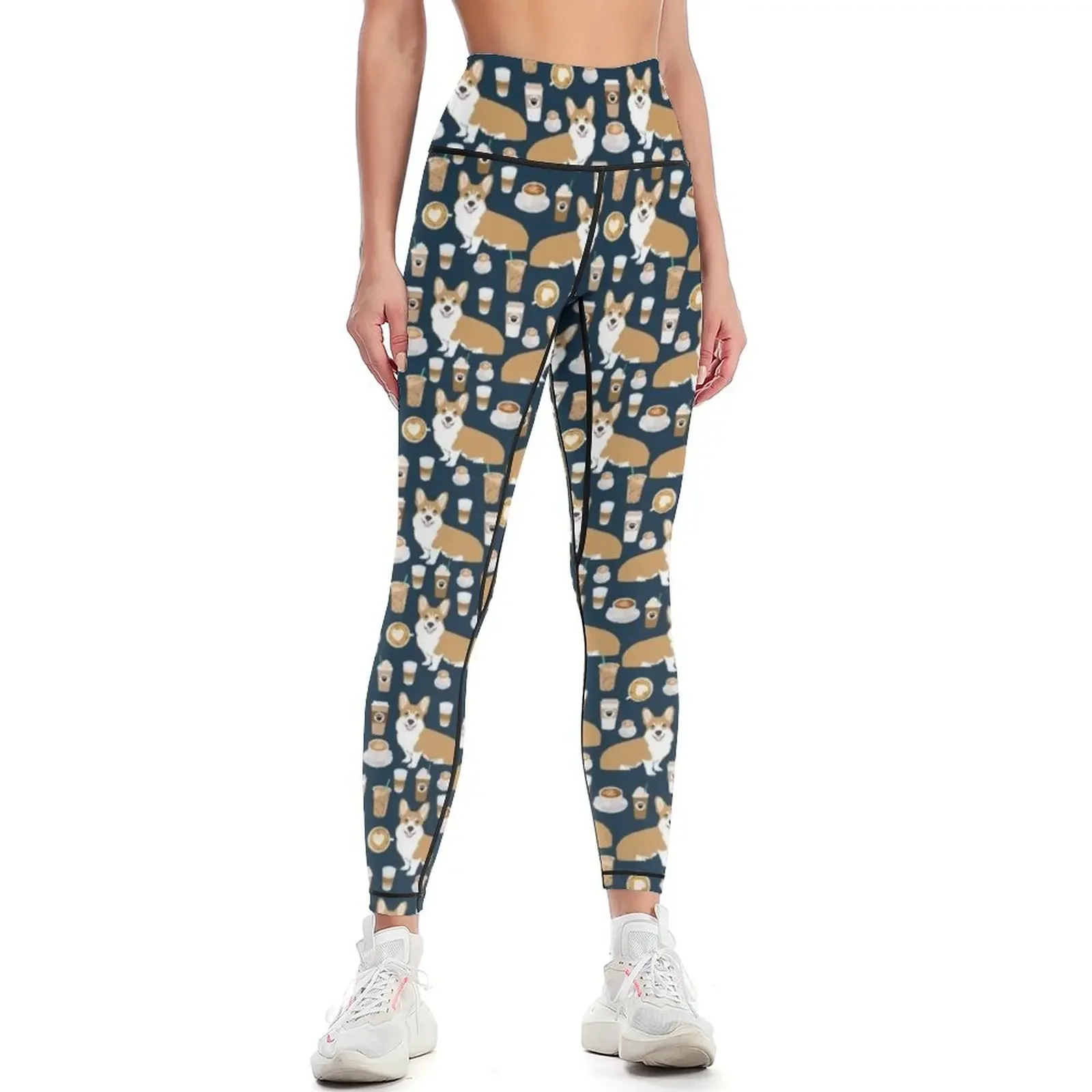 Corgi welsh corgi coffee iced latte food dog dogs dog breed dog pattern pet friendly Leggings Women's tights Womens Leggings
