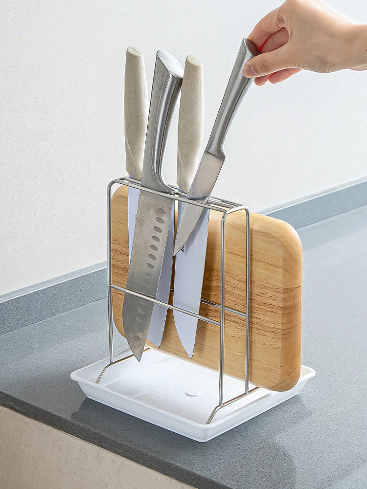 

Подставка для кухонных ножей и разделочных досок из нержавеющей стали со встроенной дренажной решеткой, органайзер для крышек кастрюль на столешницу, для домашнего использования