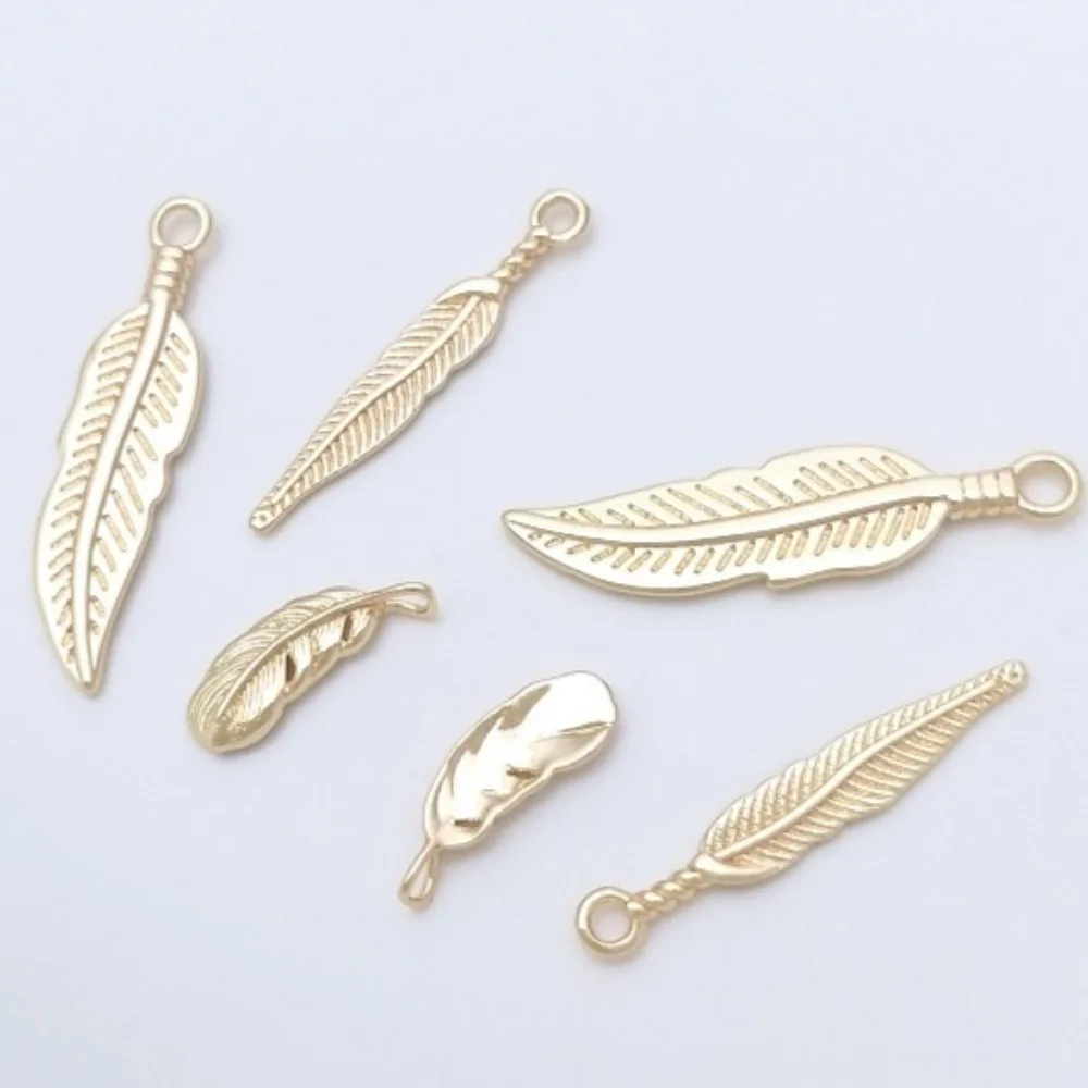 

1Pcs Copper Charms 14K Gold Color Long Feather Pendant Leaf Pendant Handmade DIY Earrings Necklace Bracelet Jewelry Pendant