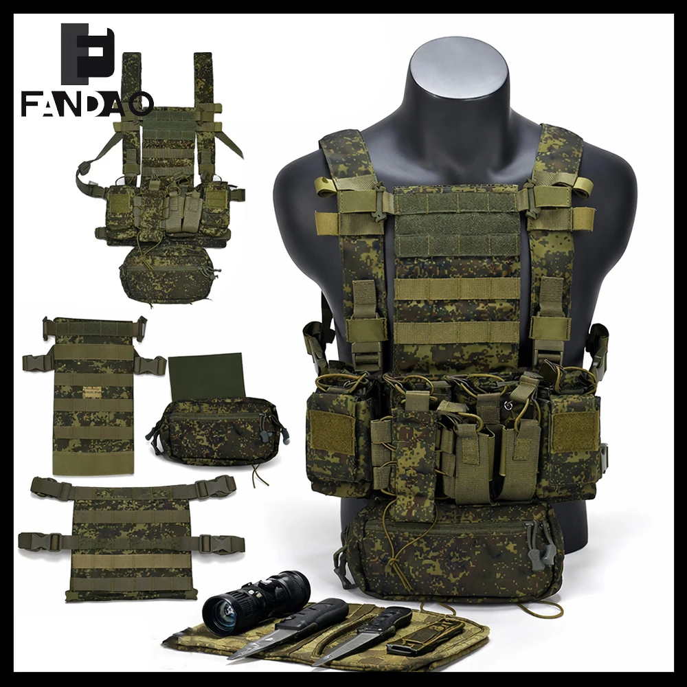Tactical Chest Rig Vest MOLLE Modular EMR Camouflage Lightweight Chest Hanging Bag Airsoft Combat Vest Set for Hunting Shooting