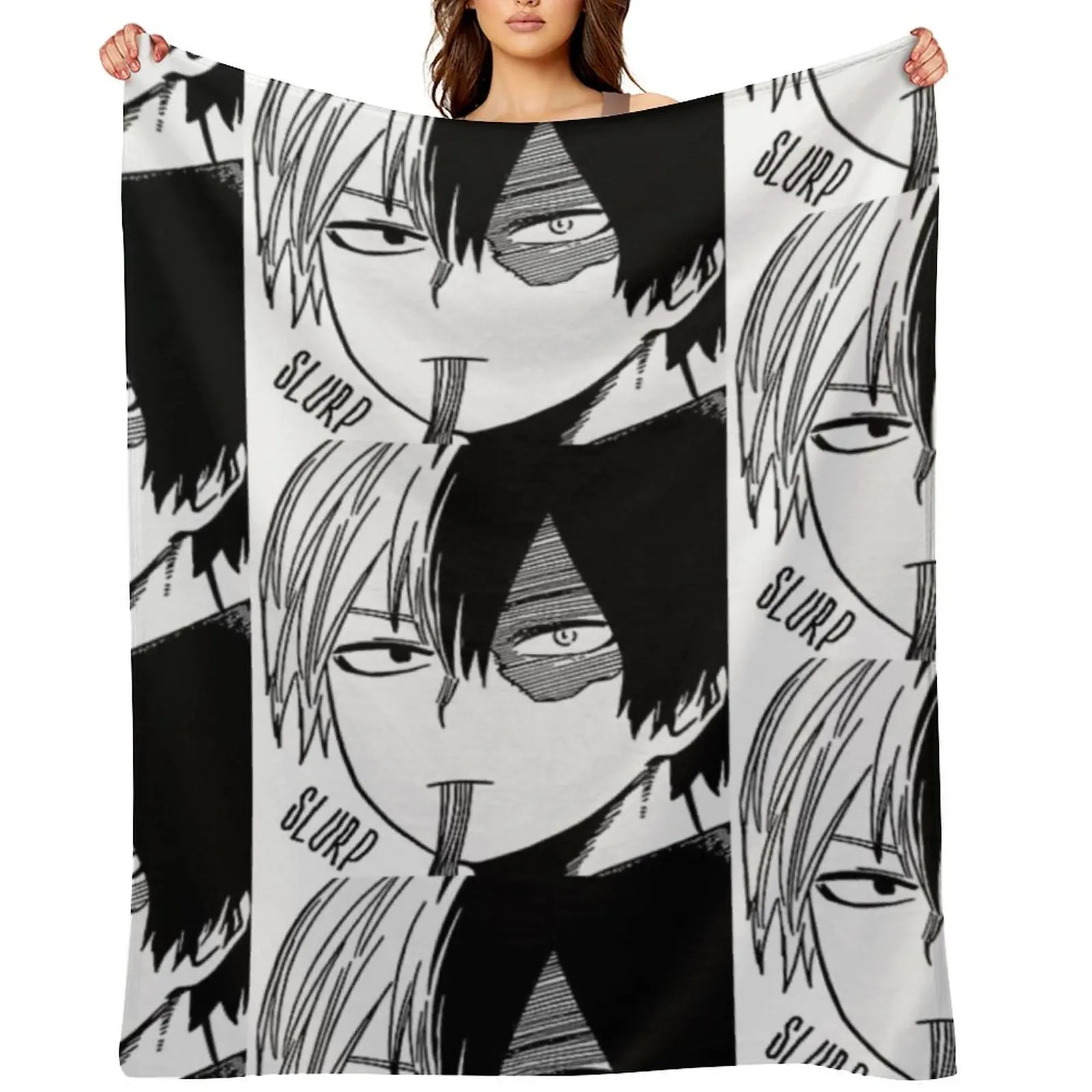 Todoroki slurping Sticker Throw Blanket decorative blankets and throws Thins funny gift heavy to sleep Decorative Throw Blankets