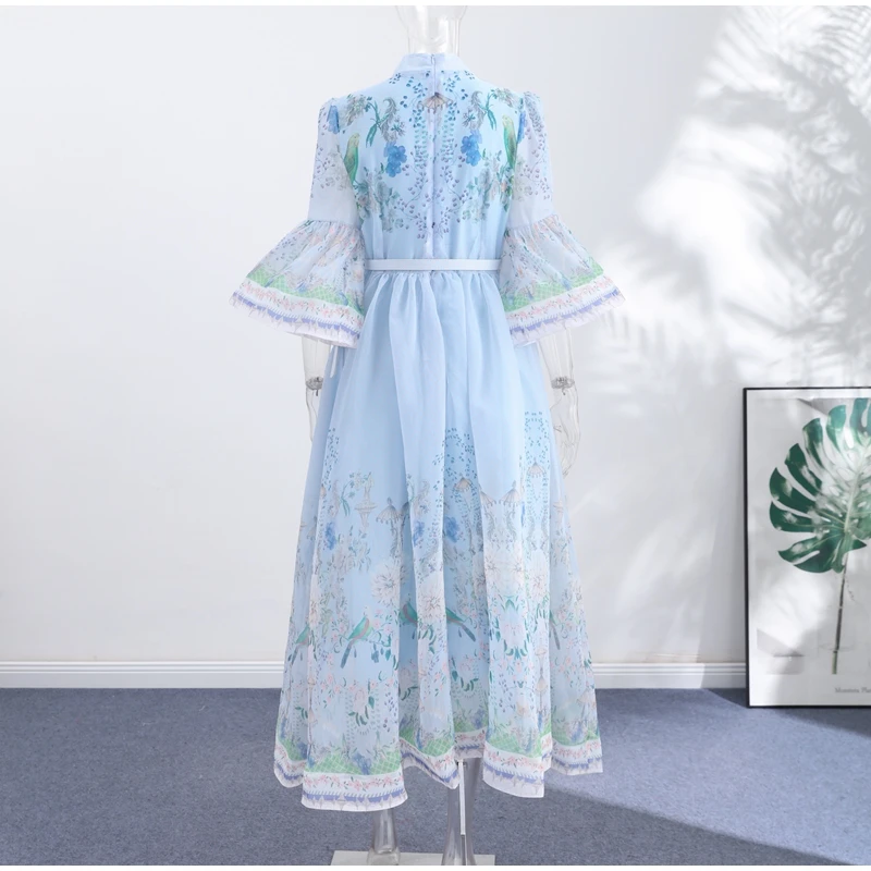 Printed Women's Maxi Dresses O-neck Big Swing Oversized Dress Irregular Hem Dresses Bohemian Female Robes Loose Partywear New