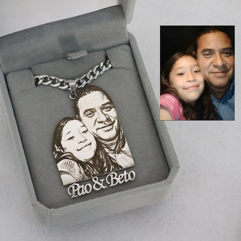 Personalisierter Foto-Namensschild-Anhänger, individuelle Familienfoto-Kette, gravierte Halskette, Weihnachtsgeschenk für Kinder, Schmuck, Familiengeschenke