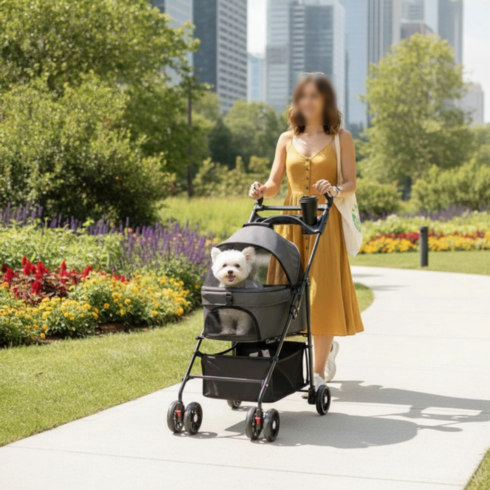 Pet Stroller with Detachable Carrier Breathable Pet Stroller with Cup Holder Collapsible Lightweight for Small Pets