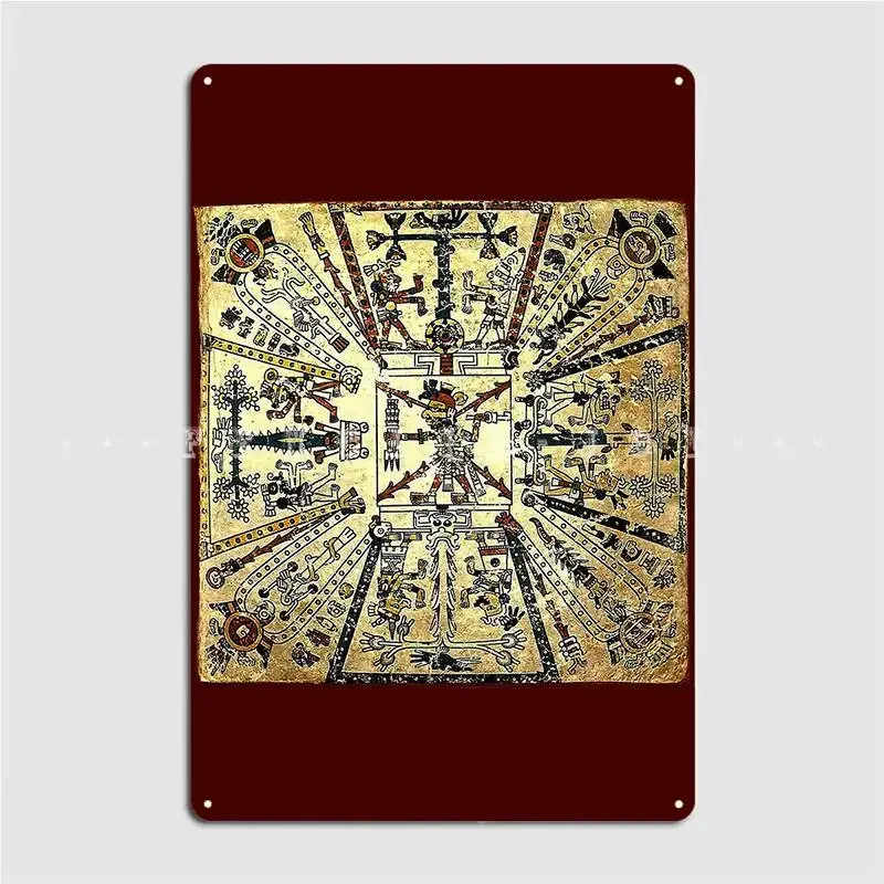 Aztec Cosmological Drawing With The God Xiuhtecuhtli Poster Metal Plaque Cinema Living Room Plaques create Tin sign Poster
