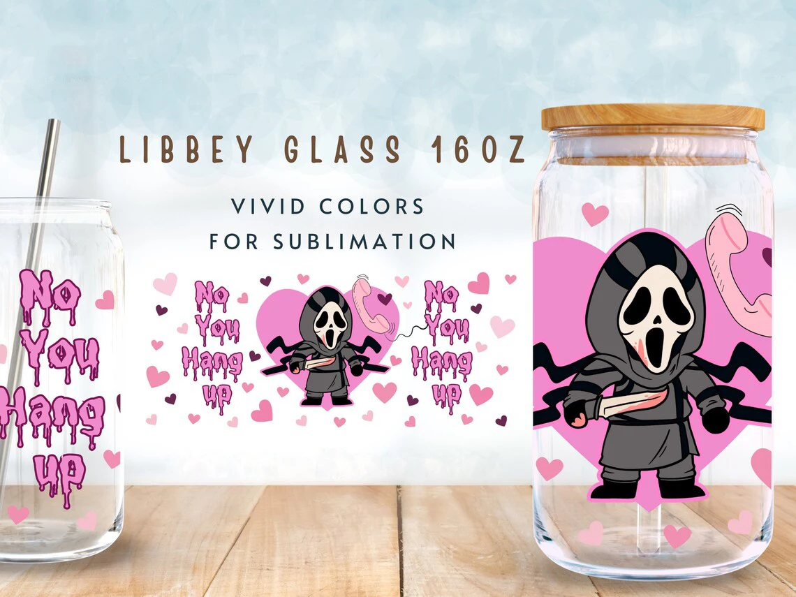 Horrorfilm UV Dtf Cup Wrap für 16 Unzen Libbey Glas kann DIY Transfer Aufkleber gruselige Geister