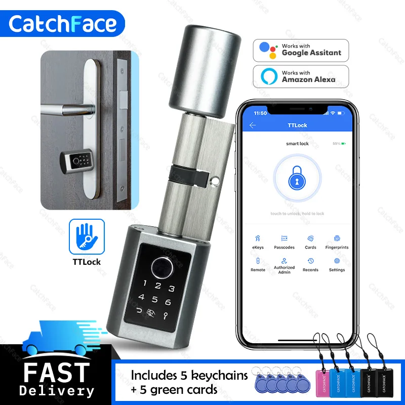 

Fingerprint Frid Card Password TTLock Keyless Electronic APP Wifi Digital Cylinder Smart Door Lock Bluetooh