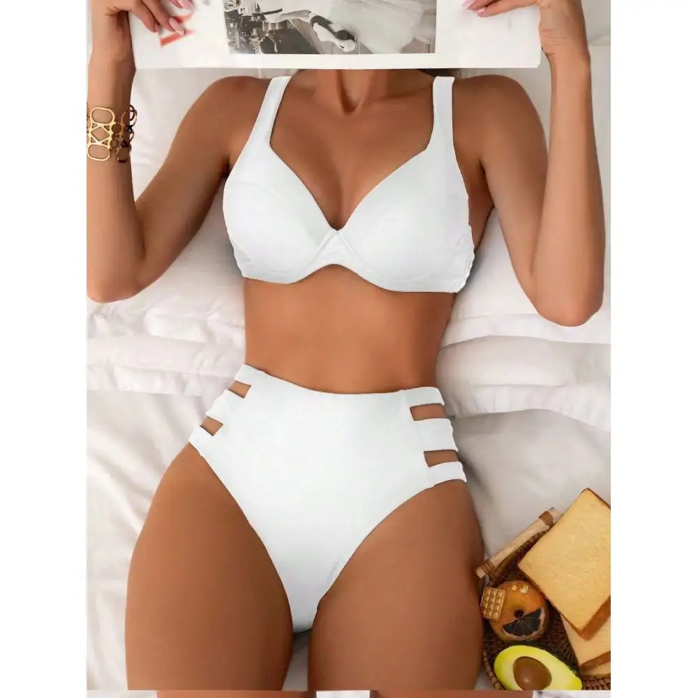 Cikini Summer Beach Cut Out Push Up Bikini Set Jednokolorowy dwuczęściowy strój kąpielowy dla kobiet