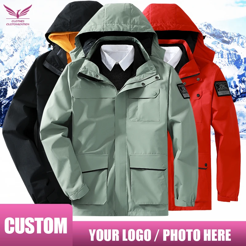 

Custom Logo Winter Warm jacket Embroidered graphics text for jackets Male winter thick Hoodie Jacket outdoor waterproof Parka