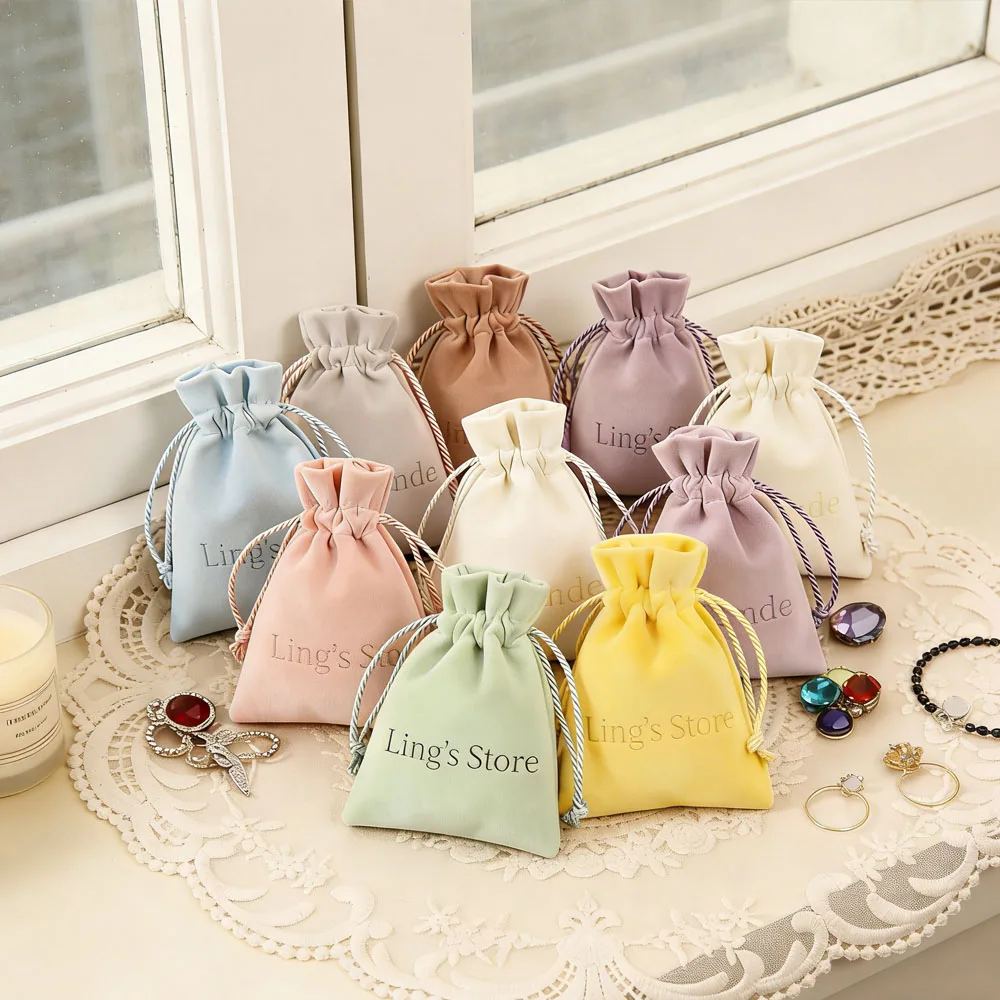 

100pcs Custom White Microfiber Drawstring Gift Bag Jewelry Packaging Personalized Small Ring Earrings Watch Storage Case Pouch