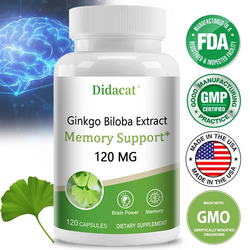 Ginkgo Biloba Extract Capsules - Promotes Brain Function and Memory, Attention, Antioxidant, Anti-Aging, Vegetarian