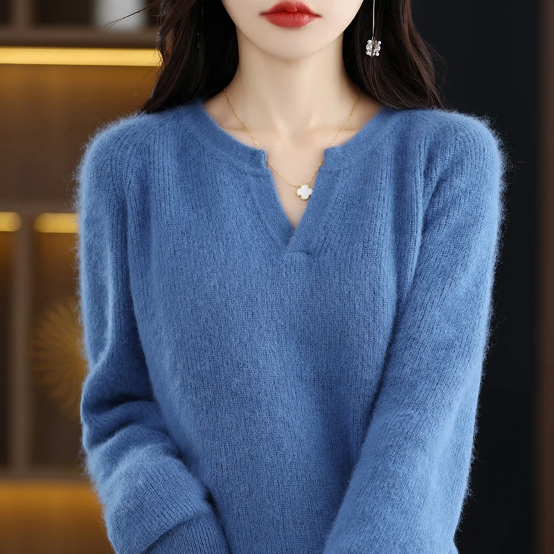 Autumn and Winter New Women\'s Sweater 100% Pure Mink Cashmere Knitted Pullover Warm Long Sleeve Korean Edition Women\'s Top