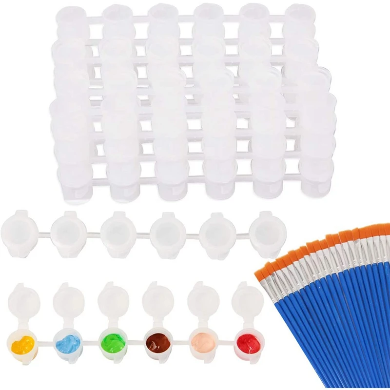 

24 Strips 144 Pots Empty Paint Strips Paint Cup 3 Ml/ 0.1 Oz Clear Paint Pots Stripsand 24 Pieces Paint Brushes