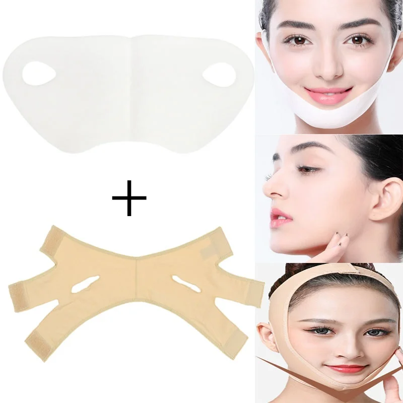 2 قطعة/المجموعة مرونة الوجه التخسيس ضمادة الخامس خط الوجه المشكل النساء الذقن الخد رفع حزام مدلك الوجه أدوات العناية بالبشرة الجمال #1