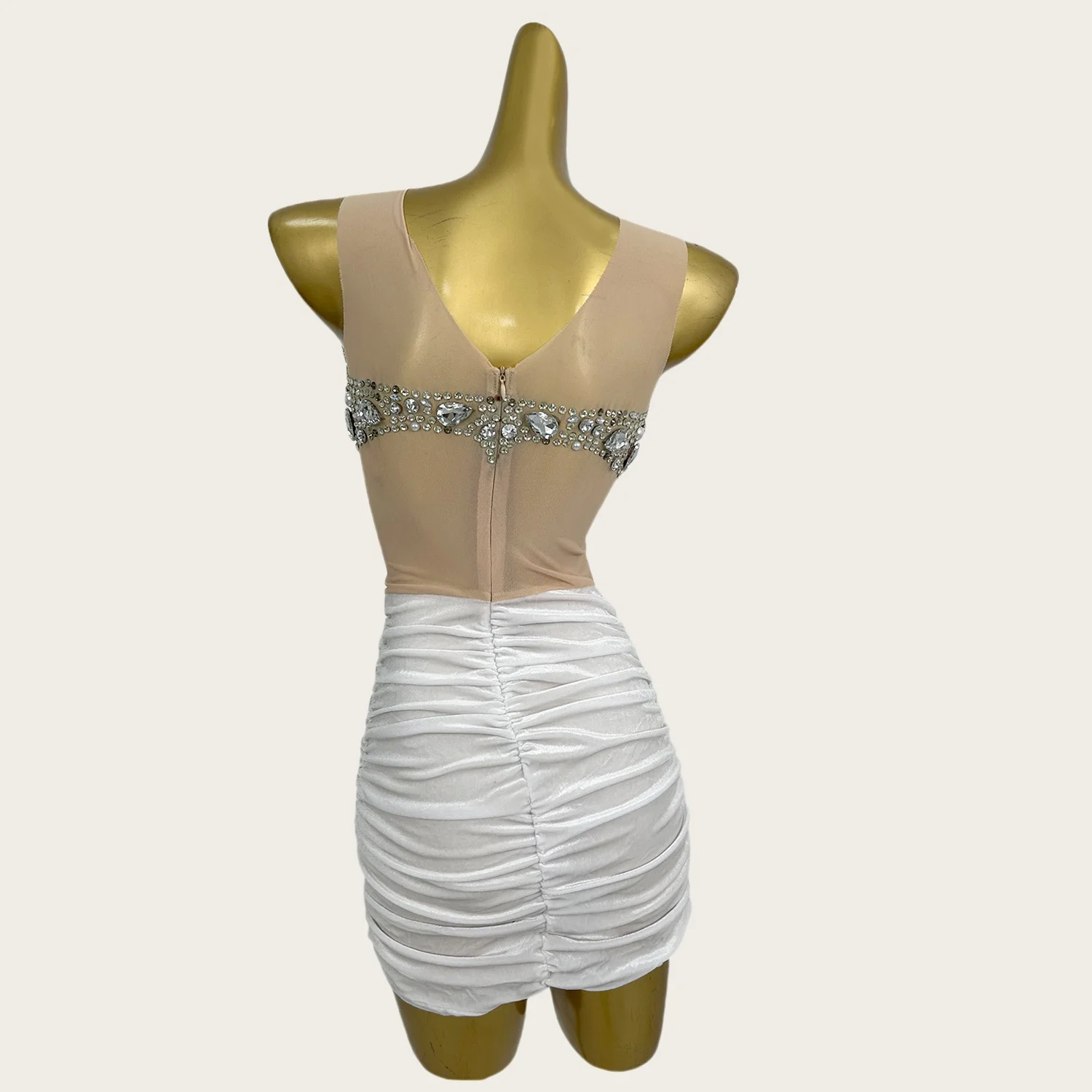 ชุดเดรสสั้นตาข่ายประดับคริสตัลวิบวับสไตล์เจ้อโจว สำหรับงานวันเกิด งานปาร์ตี้ งานพรอม ถ่ายภาพ ชุดเซ็กซี่สำหรับงานอีเว้นท์