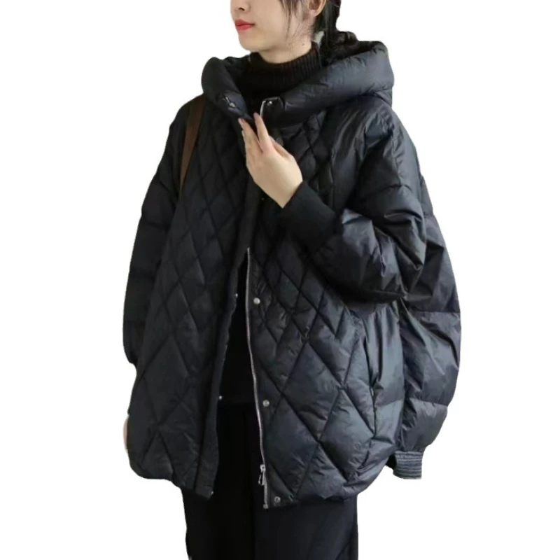Down Coats Women Coat Mid Length Jackets Hooded Full Sleeve Y2k Streetwear Elegant Splice Jacket Thick Warm Autumn Winter