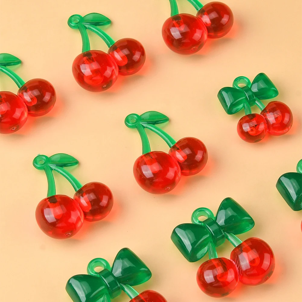 10Pcs 2 Styles Transparent Acrylic Red Cherry Pendants for Women Bracelet Necklace DIY Jewelry Making Accessories
