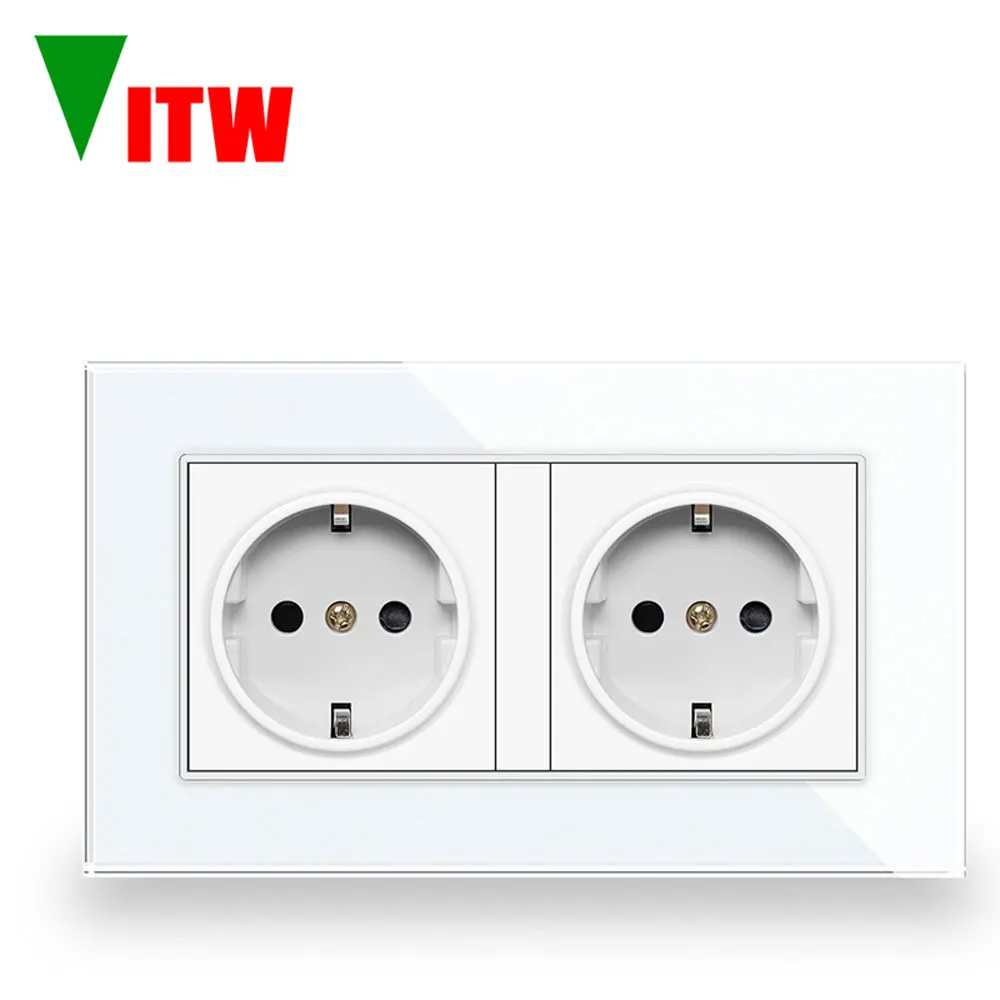 

Vitw 146 * 86mm EU tempered glass panel socket, wall mounted 16A power supply European standard socket, AC 110V-250V