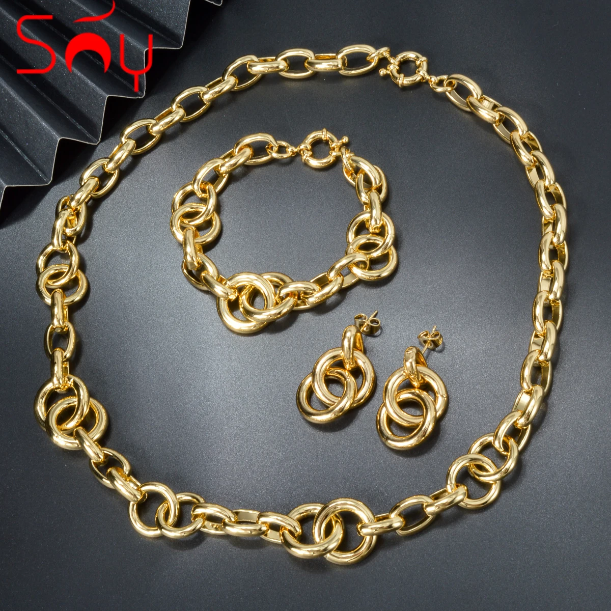 

Wedding Jewelry Set for Women Dubai Gold Color Flower Shape Pendant African Necklace Earring Bracelet Party Jewelry Accessory