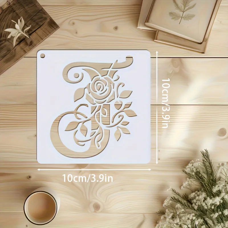 36PCS 3.9inch Floral Alphabet Stencils Reusable Rose Letter Painting Templates for Fabric Paper Glass DIY Craft Decor