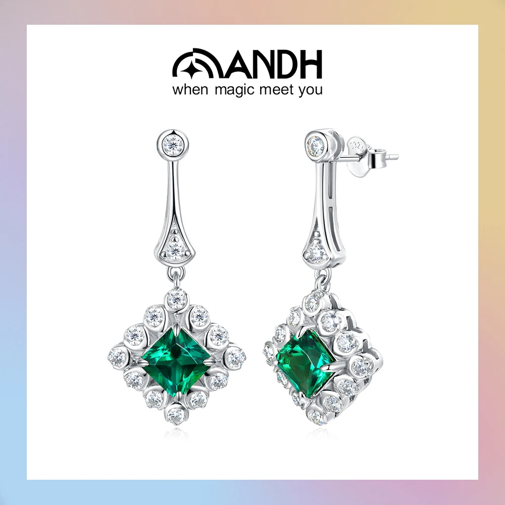 

ANDH Cultivates Emerald Retro Pendant Earrings for Women 925 Sterling Silver Lab Gemstone Wedding Party Banquet Fine Jewelry