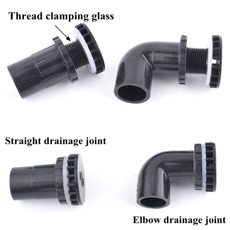 Black 20-50mm Aquarium Fish Tank Drain Joint PVC Pipe Water Supply Tube Connector Household DIY Water Inlet Outlet Tank Joint