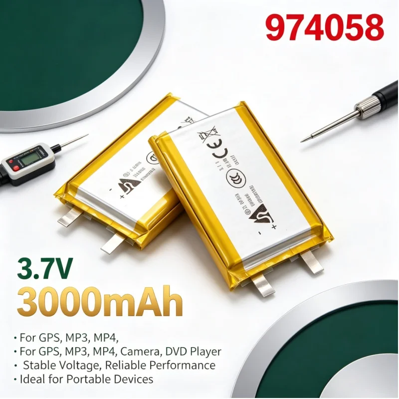 High Capacity 974058 3000mAh 3.7V Lithium Polymer Battery for Portable GPS MP4 Cameras