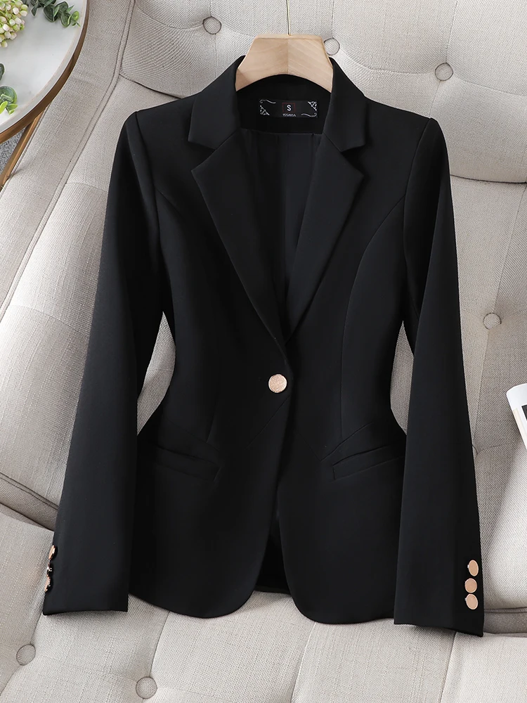 Office Ladies Formal Blazer Women Beige Coffee Black Female Work Business Wear Slim Jacket For Autumn Winter