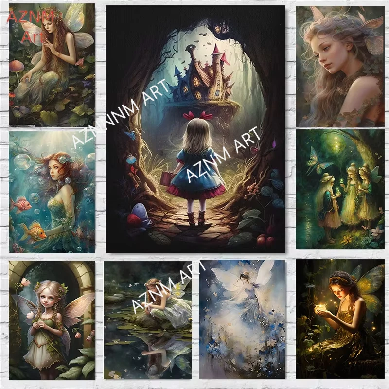 Garden Fairies Beautiful Fairy Enchanted Forest Tale Poster Print Wall Art Pictures Canvas Painting Girls Room Room Home Decor