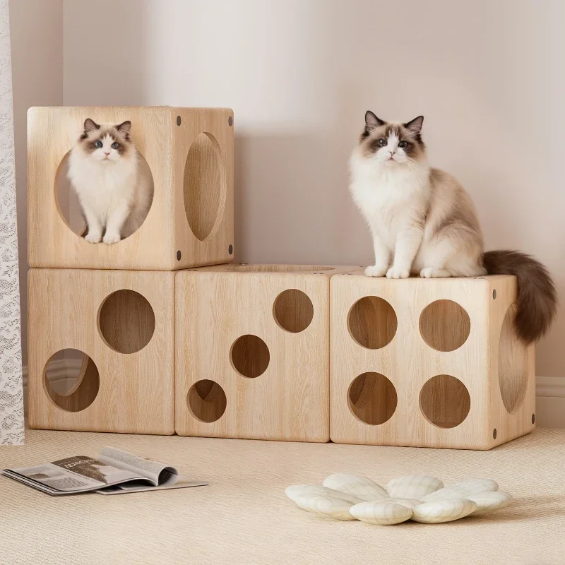 

Solid wood cat climbing frame household cat litter integrated four-season universal cat shelf