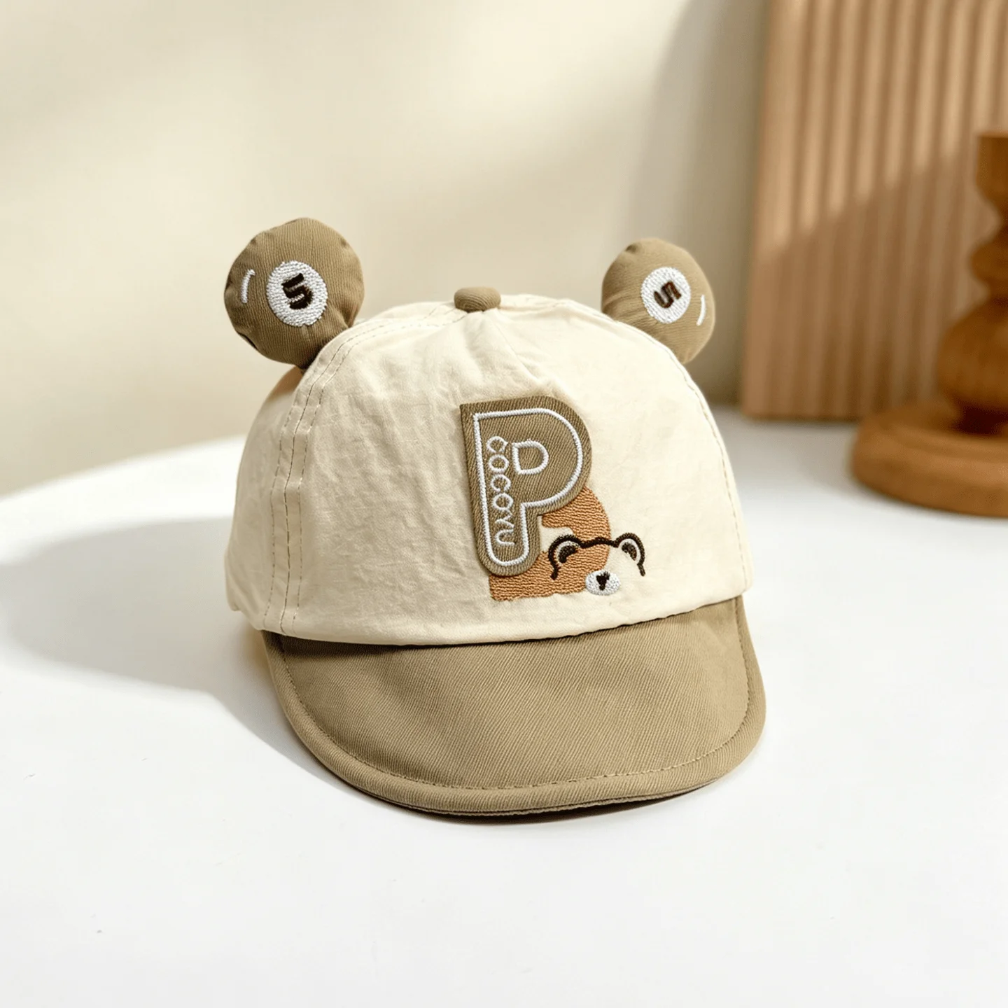 Casquette de baseball à visière souple style coréen avec oreilles d'ours en patchwork, lettres brodées, légère, respirante, polyvalente et élégante