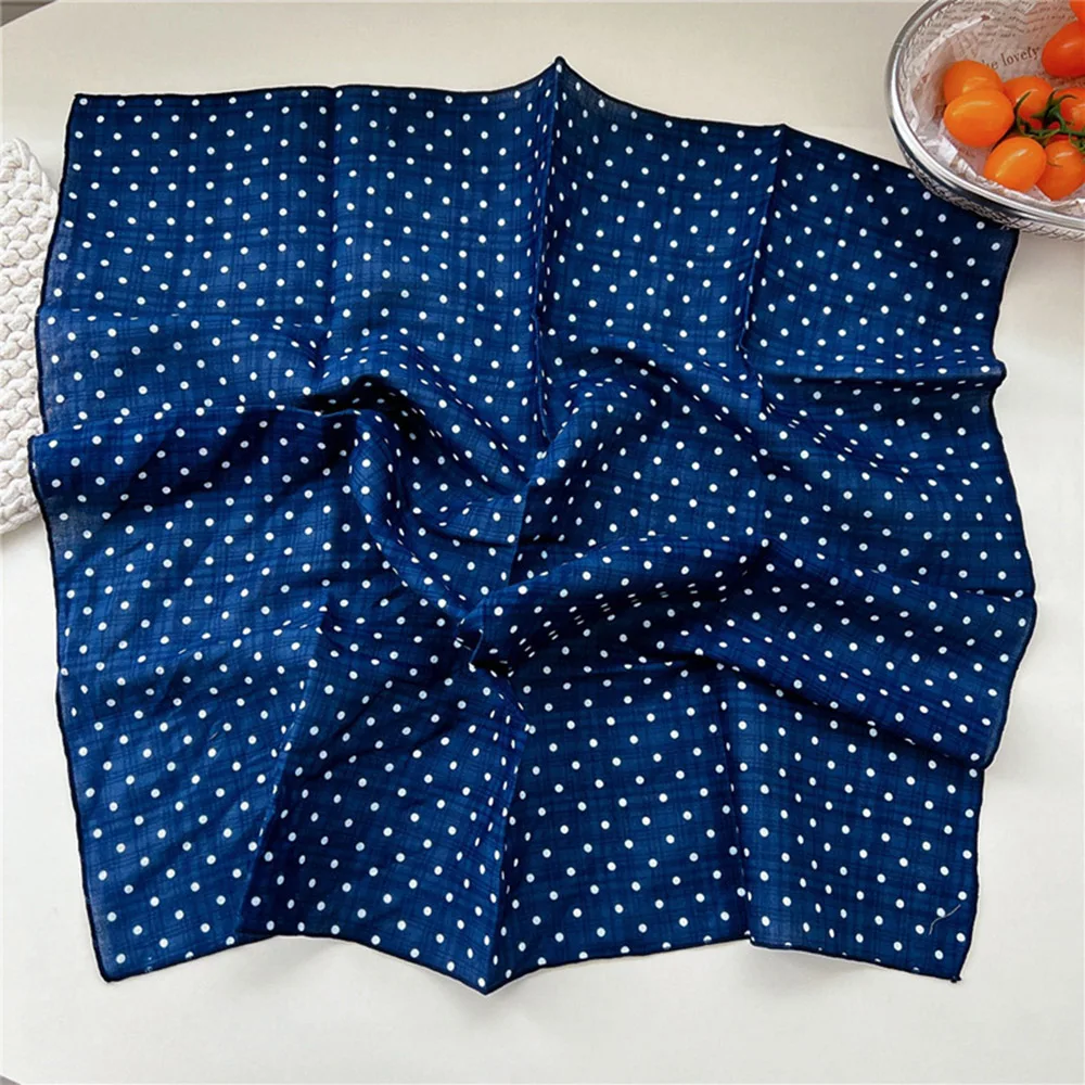 Multi-Colored Polka Dot Cherry Print Square Scarf Cotton Linen Women Headband Summer Thin Breathable Neck Scarf Decor Head Wrap view 6