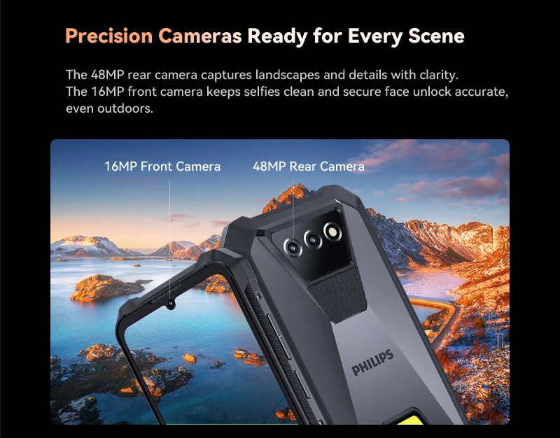 Rugged Smartphone PHILIPS S8325 IP68 Waterproof Android 16 Dual Sim 12(6+6)GB+256GB 10200mAh 6.745" 48MP NFC Camping Lamp Unlock