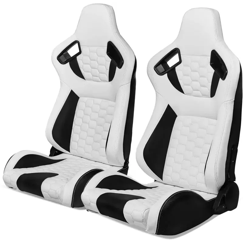 High Quality Beige PU Carbon Leather Sport Bucket Racing Seats Dual Sliders Reclining Modified Car Seats