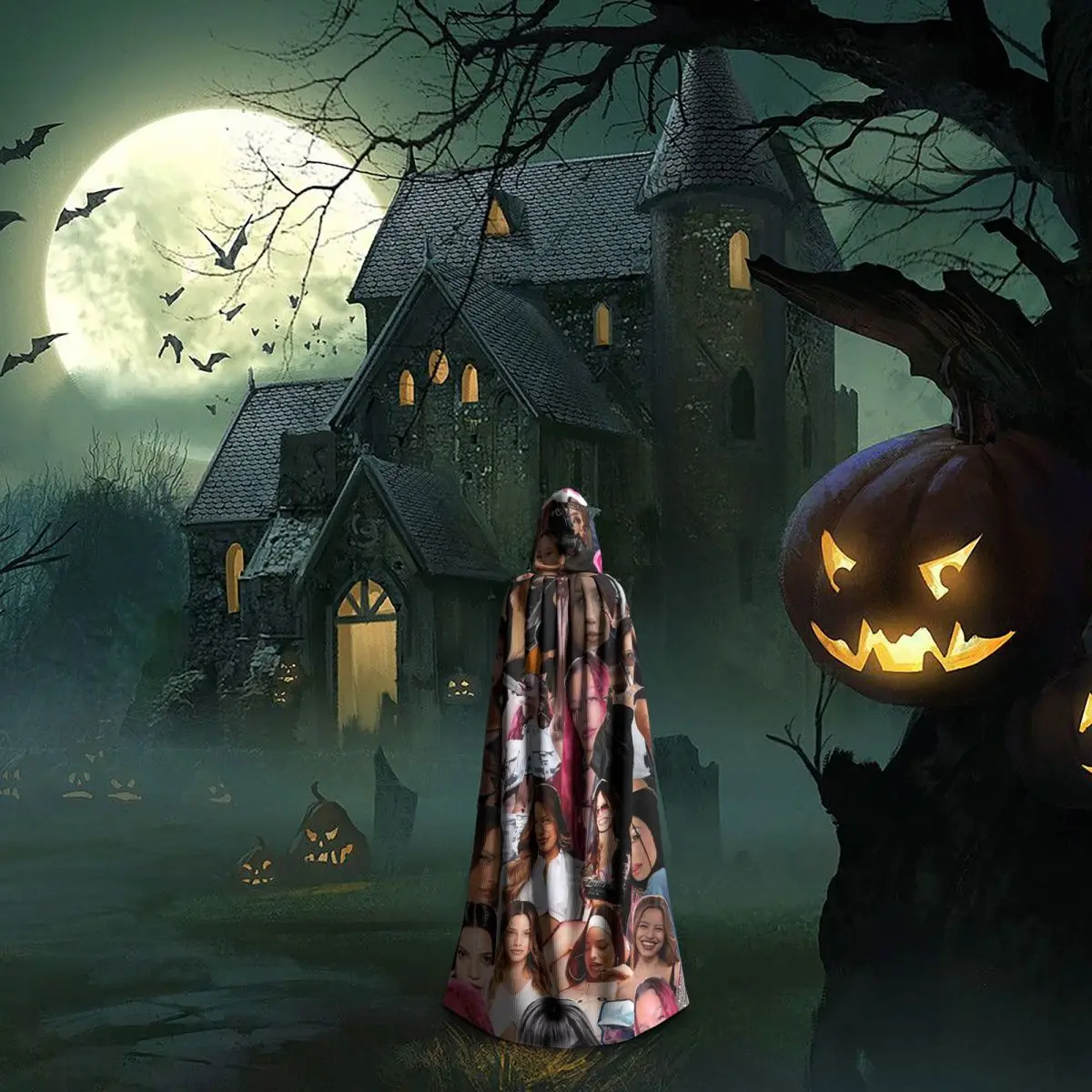 MP3 إميليا Mernes عباءة طويلة مقنعين الساحرة القرون الوسطى زي تأثيري كيب هالوين معطف الكبار للجنسين #5