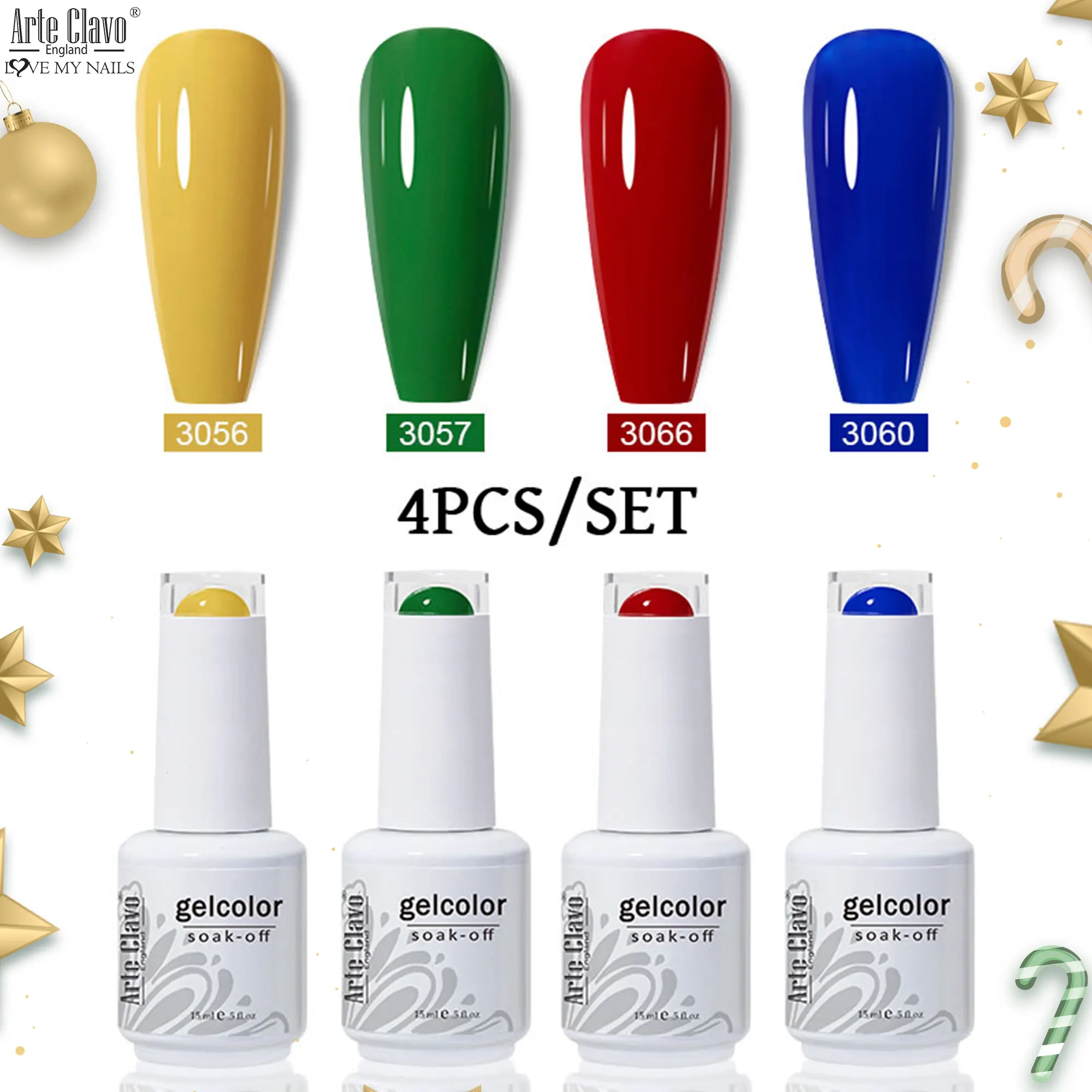 Arte Clavo-Natal Conjunto de esmalte Gel, brilho vermelho verde cores Kit, UV LED Nail Art, Semi permanente Manicure, 10 pcs, 8 pcs, 6 pcs, 4pcs