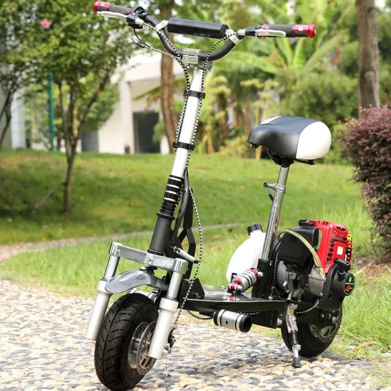 

Two-wheeled four-stroke 49CC gasoline scooter with pneumatic foldable pedal mini scooter for walking assistance.