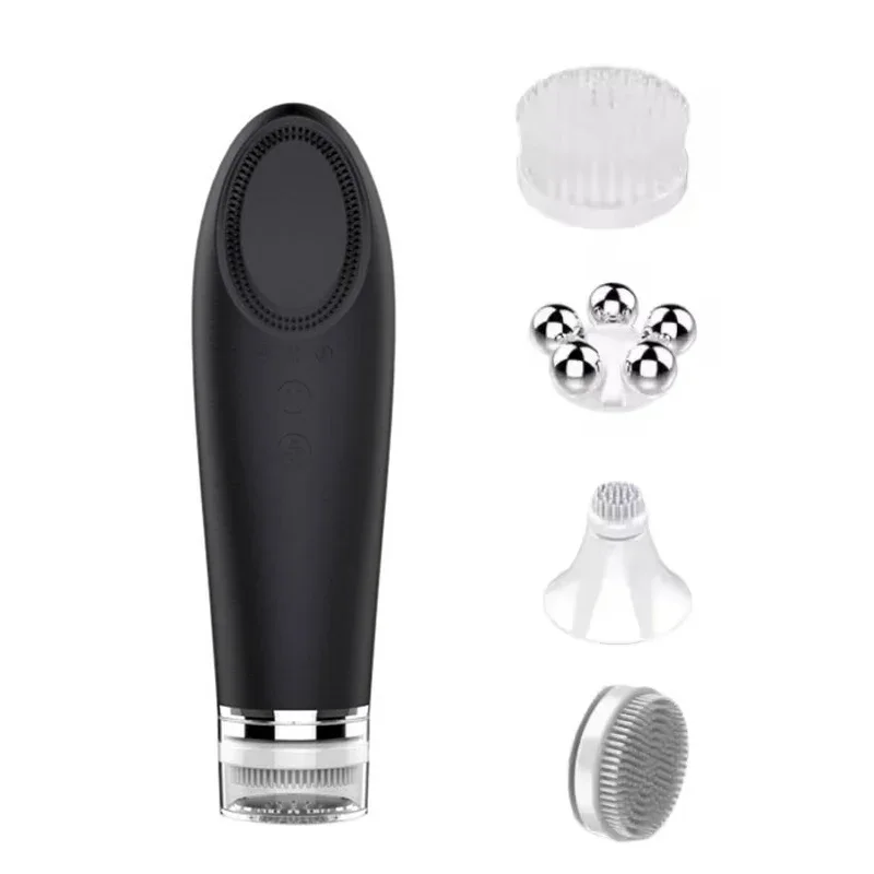 Electric 4 in1 silicone Blackhead Exfoliating Skin Tightening Massage Home Spa Face Cleaner Care Cleansing face brush cleanser