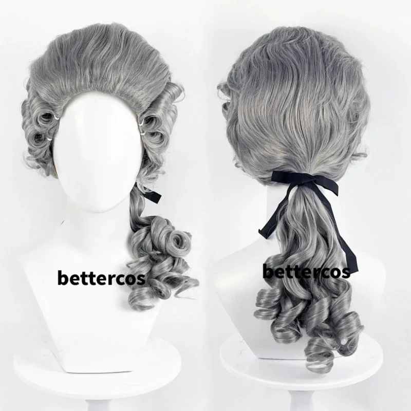 2025 جودة عالية المحامي القاضي الباروك مجعد زي الباروكات ديلوكس التاريخية الاصطناعية طويلة شقراء شعر مستعار تأثيري لجميع القديسين + واي فاي #6