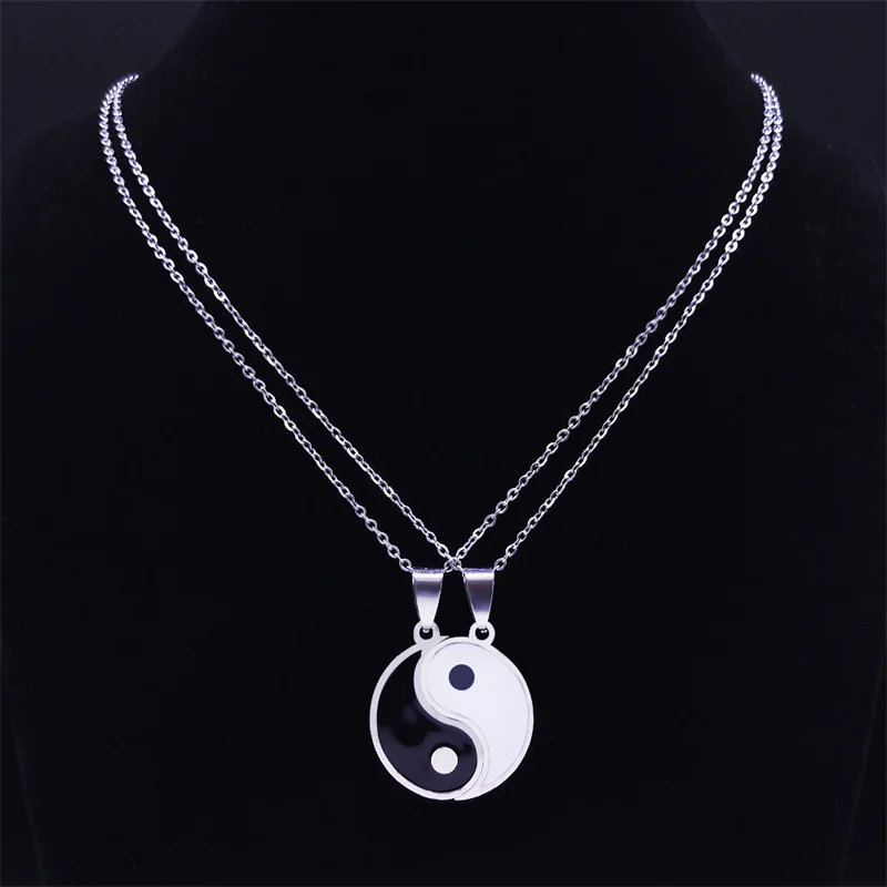 2PCS Yin Yang Tai Chi Gossip Stainless Steel Necklaces Couple Pendants Necklaces Jewelry bijoux acier inoxidable femme N2052S01