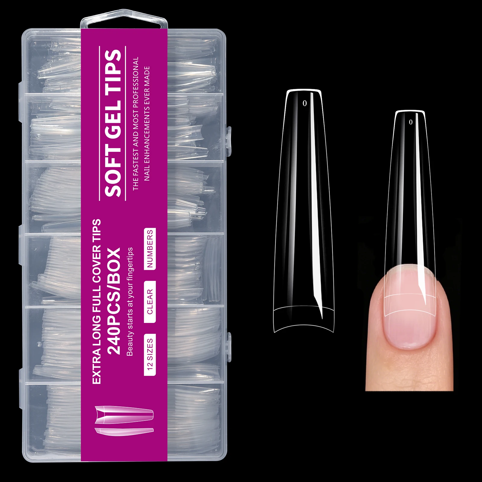 240 Stück Extra Lange Klare Weiche Gel-Nagelspitzen Künstliche Nagelverlängerungen Ohne Feile Benötigt Spurlose Faltbare Abziehbare Nagelspitzen-Box für Salons – Detail 16