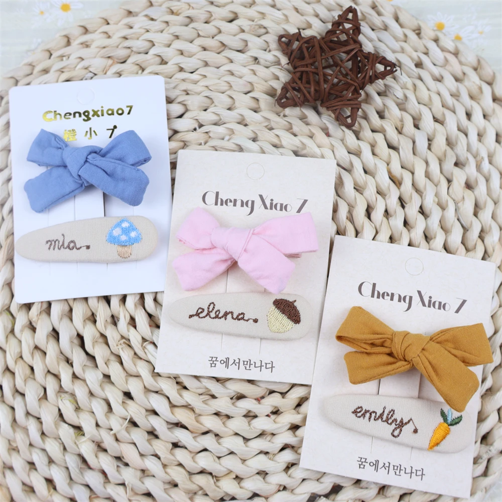 2Pcs/Set Solid Bowknot Hair Clips for Baby Girls Handmade Cute Bows Hairpin Barrettes Headwear Children Kids Hair Accessories