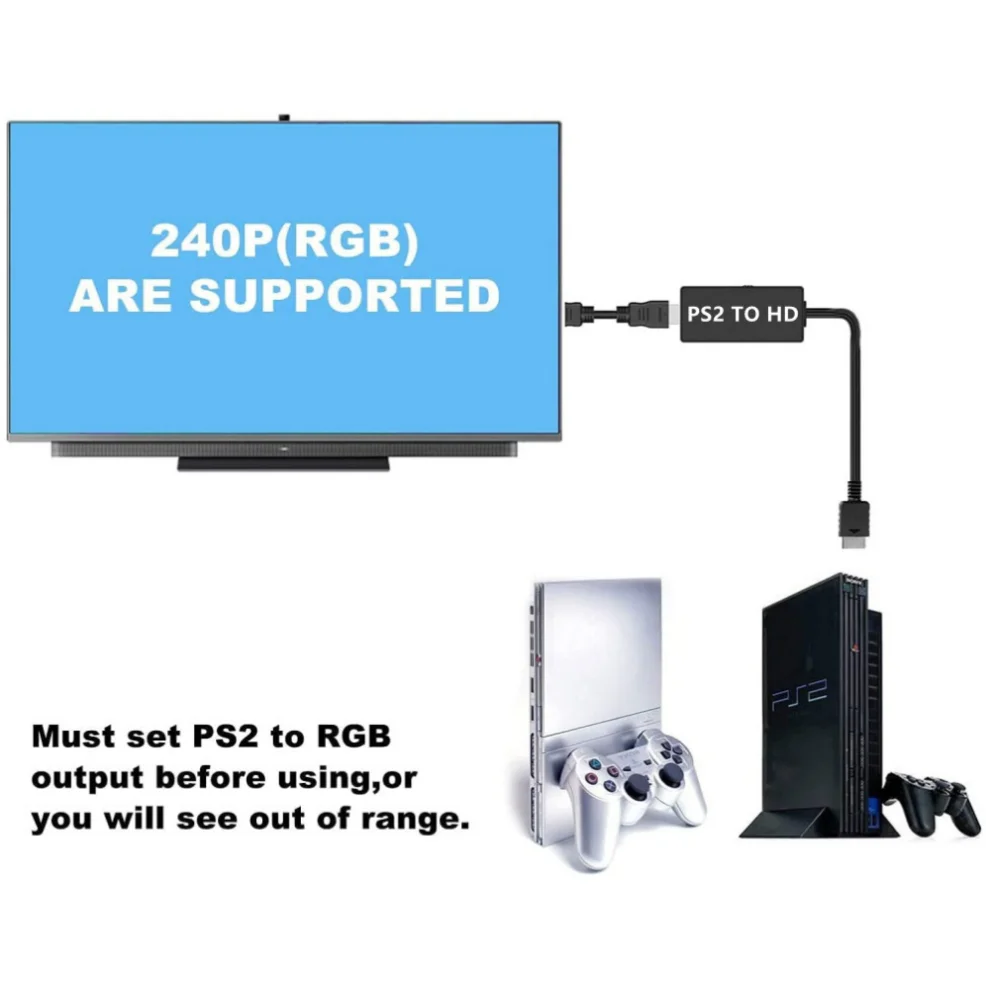 1080P Адаптер PS2 к HDMI Кабель PS2 к HDMI Конвертер Playstation 2 в HDMI поддерживает все режимы отображения PS2 для монитора ПК HDTV