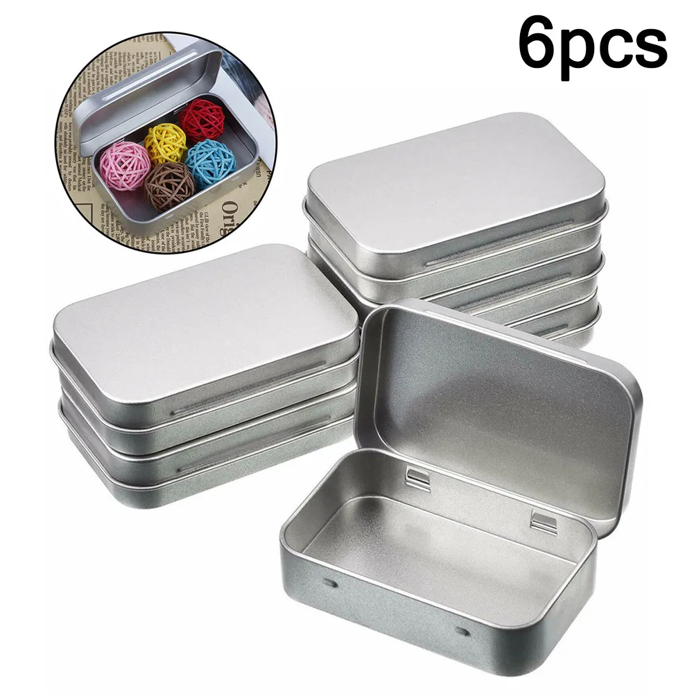 Small Empty Storage Box, 6 Pcs Metal Box TinPlated Container with Hinged Lid, Travel without Worrying About Leaks