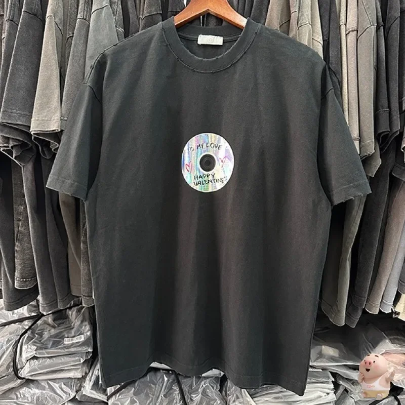 

Стильная промытая ретро-футболка с принтом дисков, мужские и женские футболки, топы, футболки
