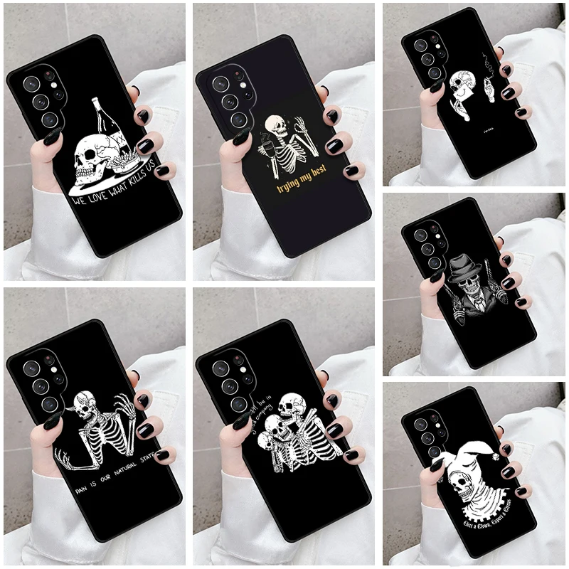 Phone Case For Samsung Galaxy S24 S23 S21fe S22 Ultra Plus Note 10 20 S8 S9 S10 Cover Death Skull Bones Clown