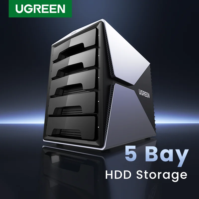 Ugreen hdd docking station 5 bay usb 3.0 ao cerco externo do disco rígido de sata para 3.5 2.5 polegadas hdd 90tb com armazenamento do modo raid