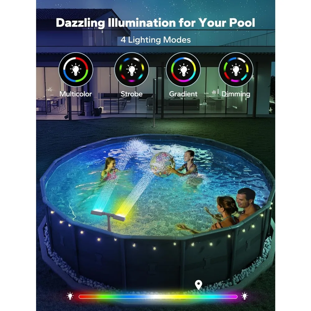 Pool Fountain with 7-Color LED Lights, above/Inground Pool Fountain Lights with Remote Control, Adjustable Pool Sprinkler