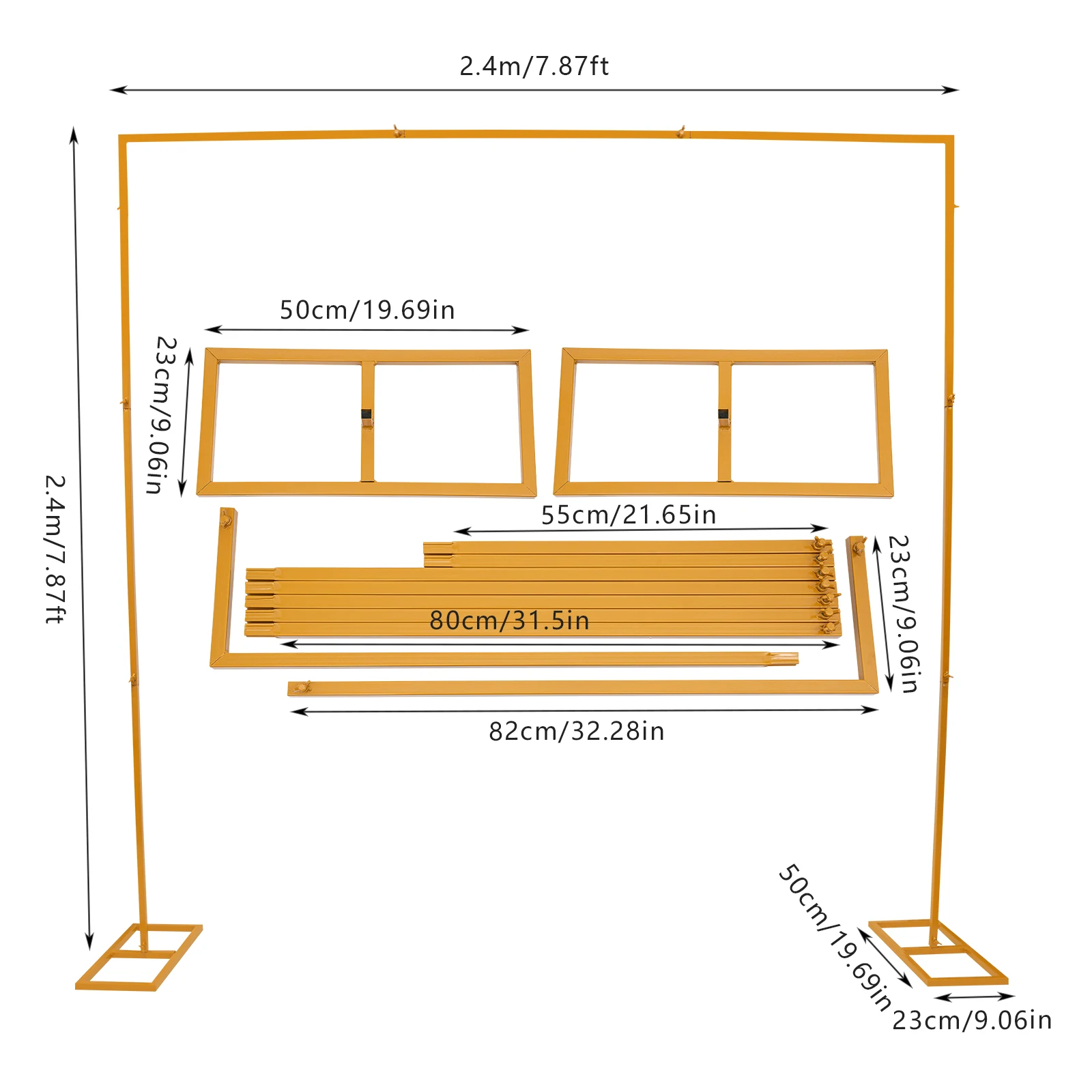 2.4*2.4m Wedding Arch Backdrop Metal Stand Square Flower Rack Frame Garden Party Decor White/Gold Square Arch